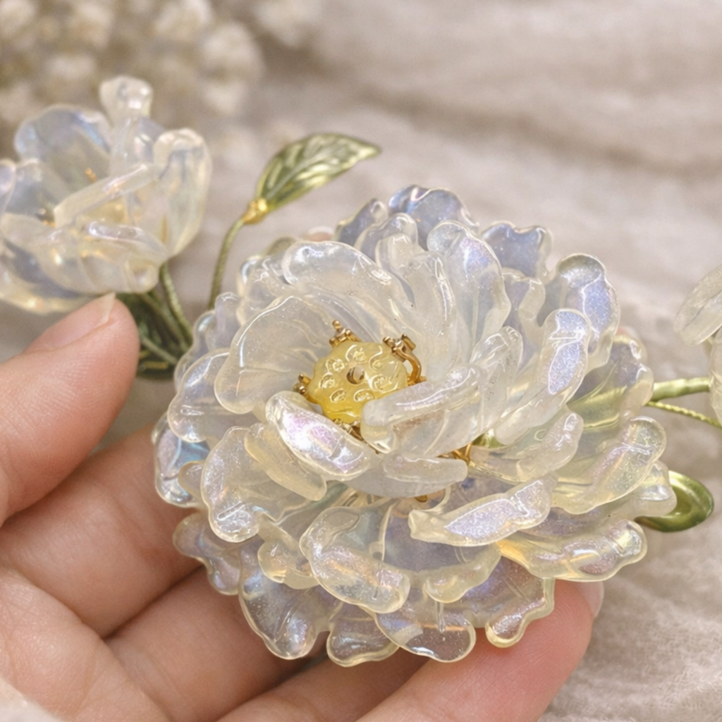 Handgefertigte Glasblumen als zarter Schmuck in floraler Form