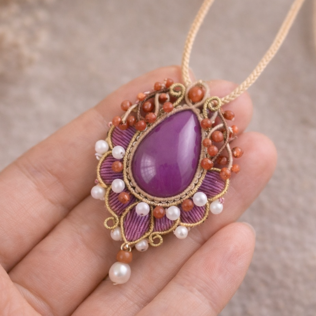 Makramee Schmuck in filigraner Handarbeit mit Natursteinen