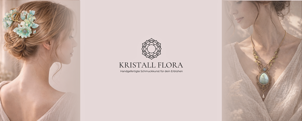 Handgefertigte Glasblumen, Macramé-Schmuck, Occhi-Spitze mit Perlendetails und Kristall- & Edelsteinschmuck von Kristallflora in Wien