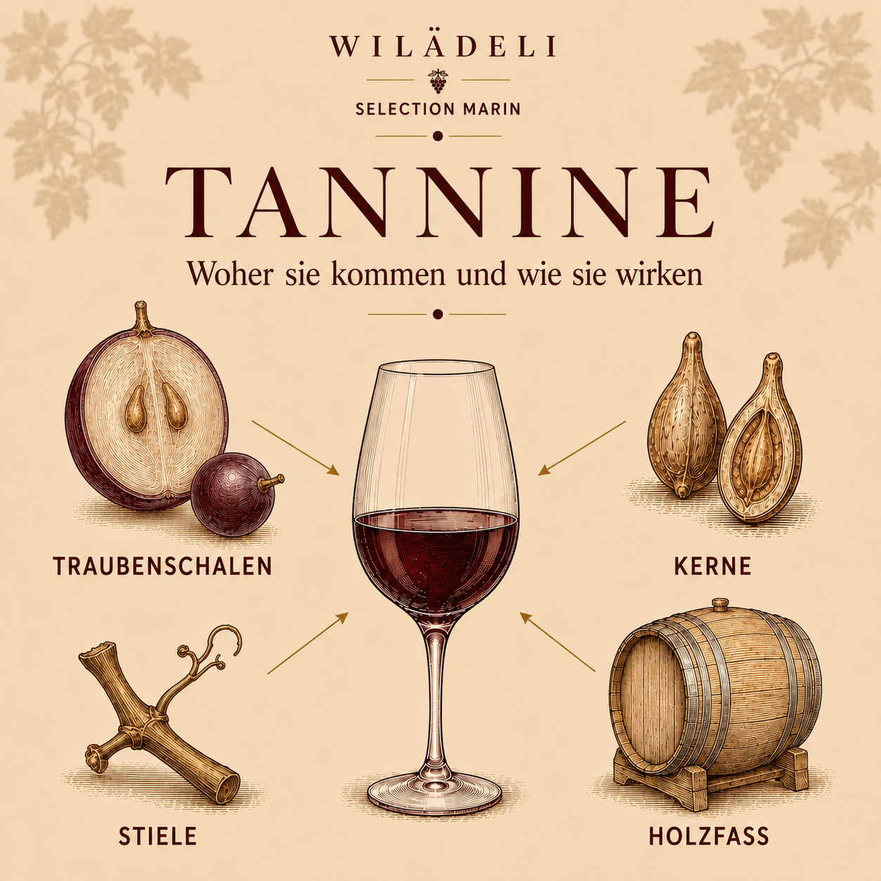 Tannine im Wein – Bedeutung & Wirkung | Wilädeli
Was sind Tannine im Wein? Erfahren Sie, woher sie kommen, wie sie sich im Mund anfühlen und warum sie für Struktur und Reifepotenzial wichtig sind.