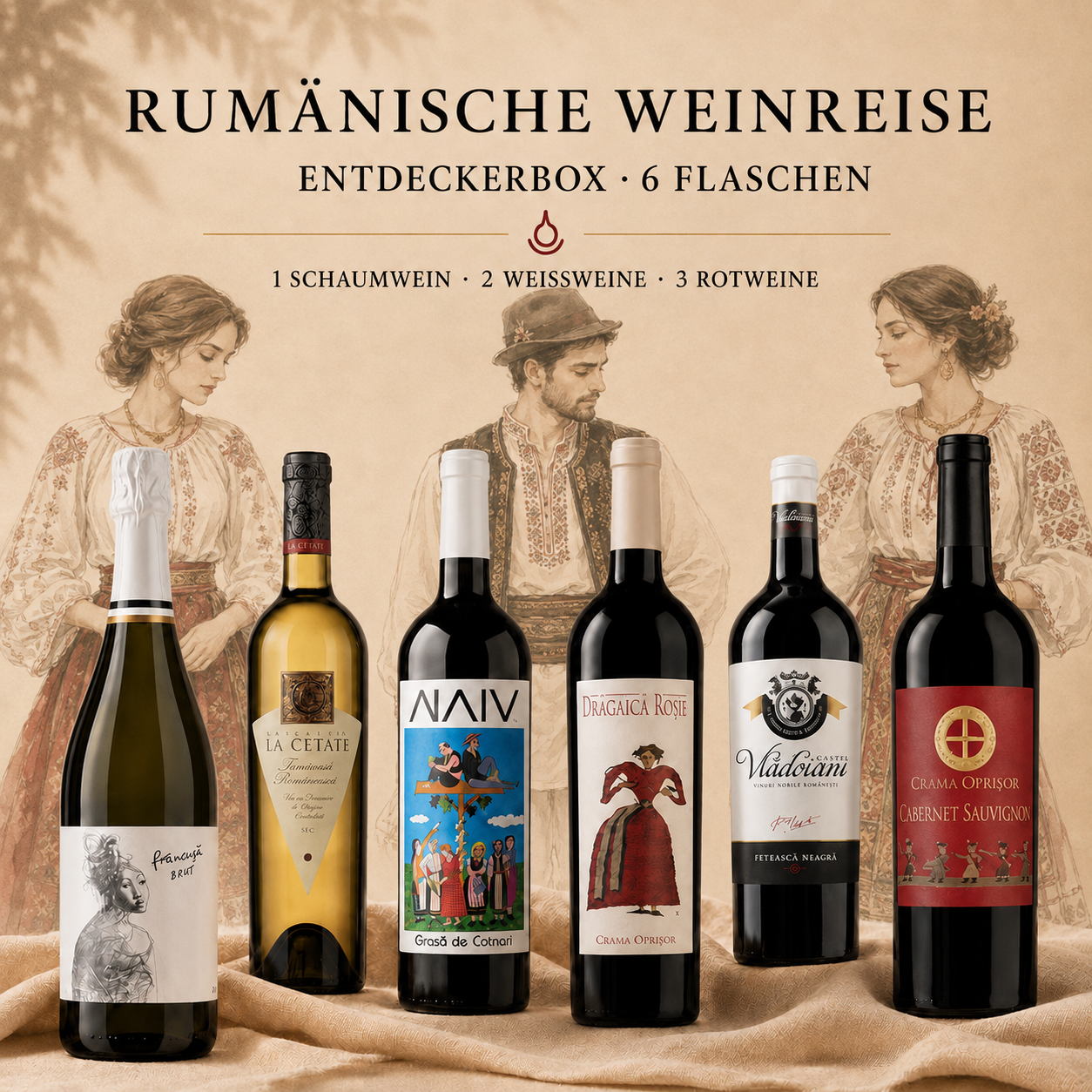 Rumänische Weinreise – Entdeckerbox mit sechs sorgfältig ausgewählten rumänischen Weinen