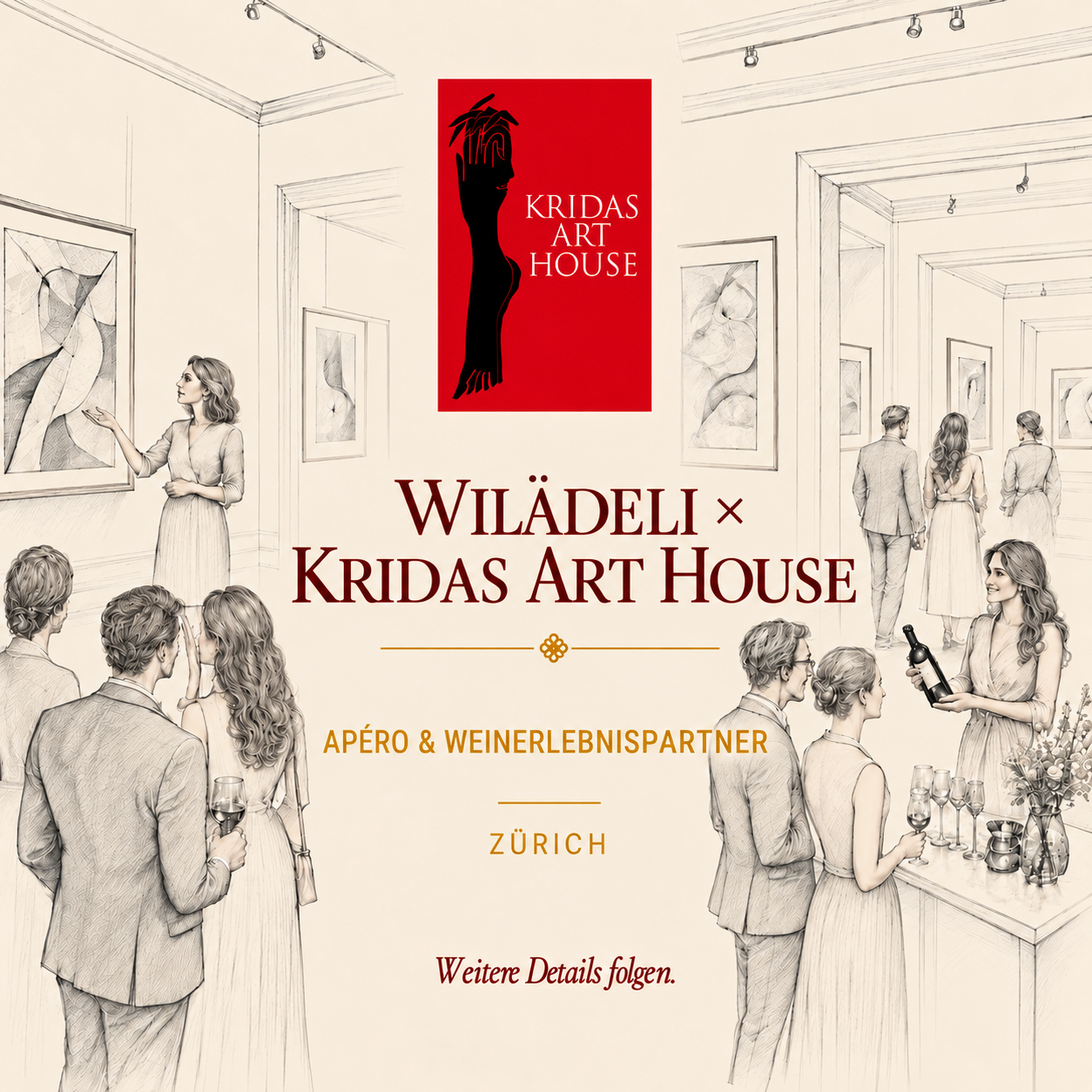Wilädeli × Kridas Art House | Weinerlebnis-Partner
Wilädeli integriert geführte Weinverkostungen in Kunsterlebnisse und Galerieführungen. Entdecken Sie die Partnerschaft mit Kridas Art House in Zürich.