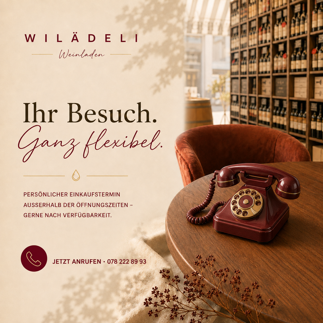 Persönlicher Besuch bei Wilädeli ausserhalb der regulären Öffnungszeiten nach Verfügbarkeit.