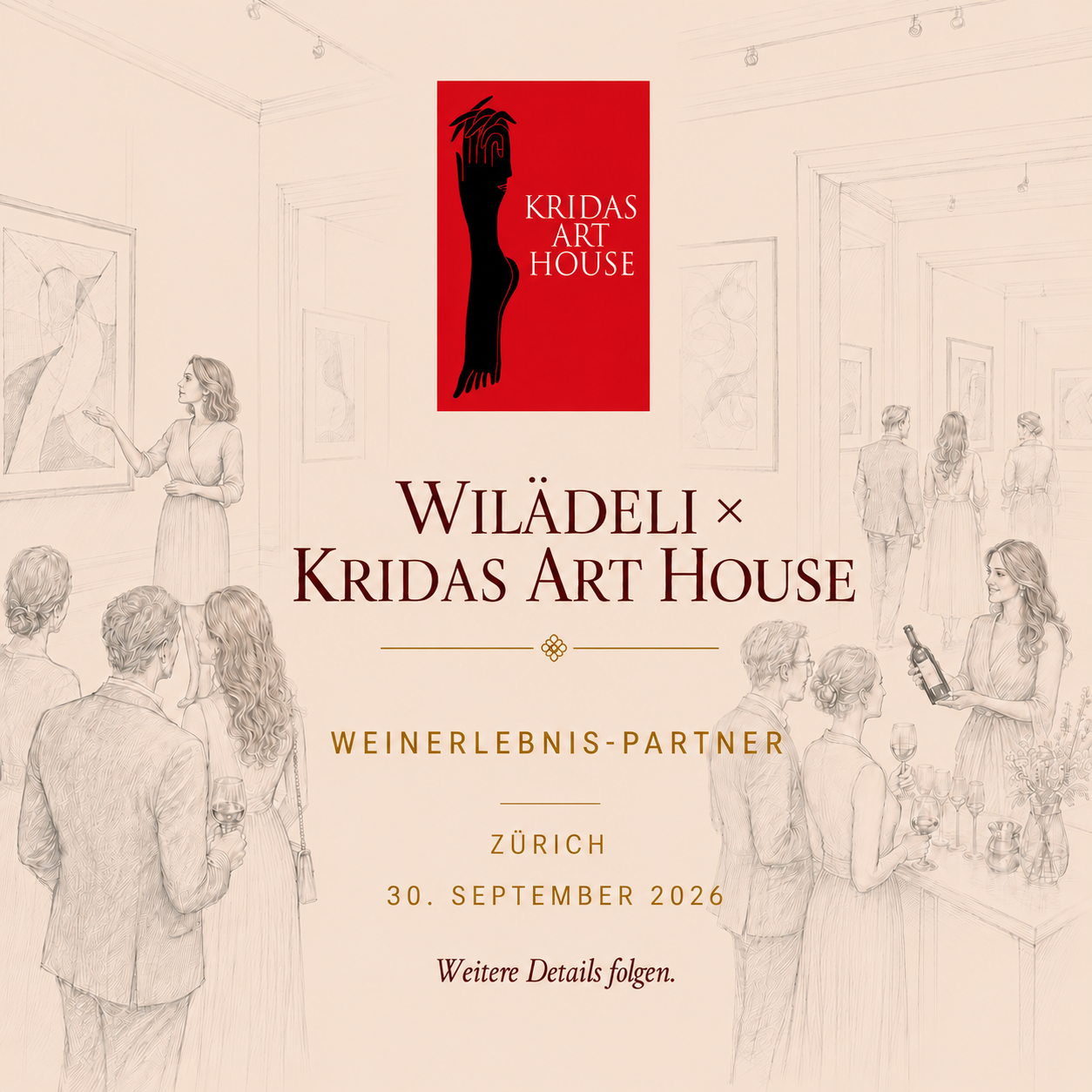 Wilädeli × Kridas Art House | Weinerlebnis-Partner
Wilädeli integriert geführte Weinverkostungen in Kunsterlebnisse und Galerieführungen. Entdecken Sie die Partnerschaft mit Kridas Art House in Zürich.