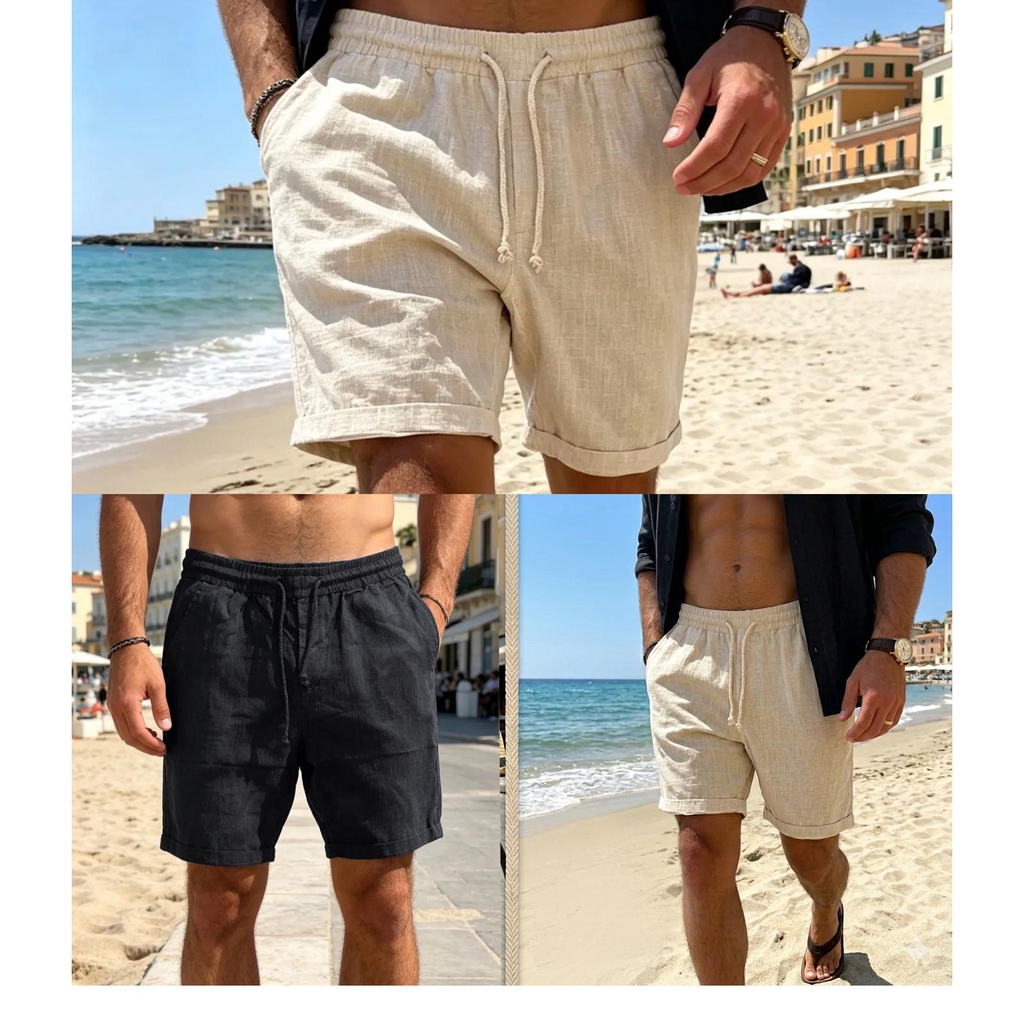 bermuda-uomo-misto lino-spiaggia-Estate-Giordano Moda.jpg
Bermuda da uomo in misto lino con coulisse mostrati nelle varianti nero o beige 