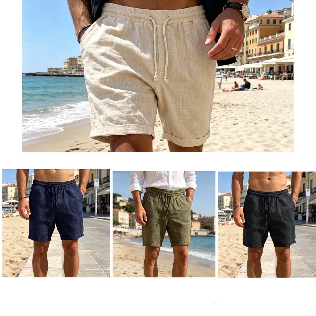 bermuda-uomo-misto lino-spiaggia-Estate-Giordano Moda.jpg
Bermuda da uomo in misto lino con coulisse mostrati nelle varianti nero o beige 