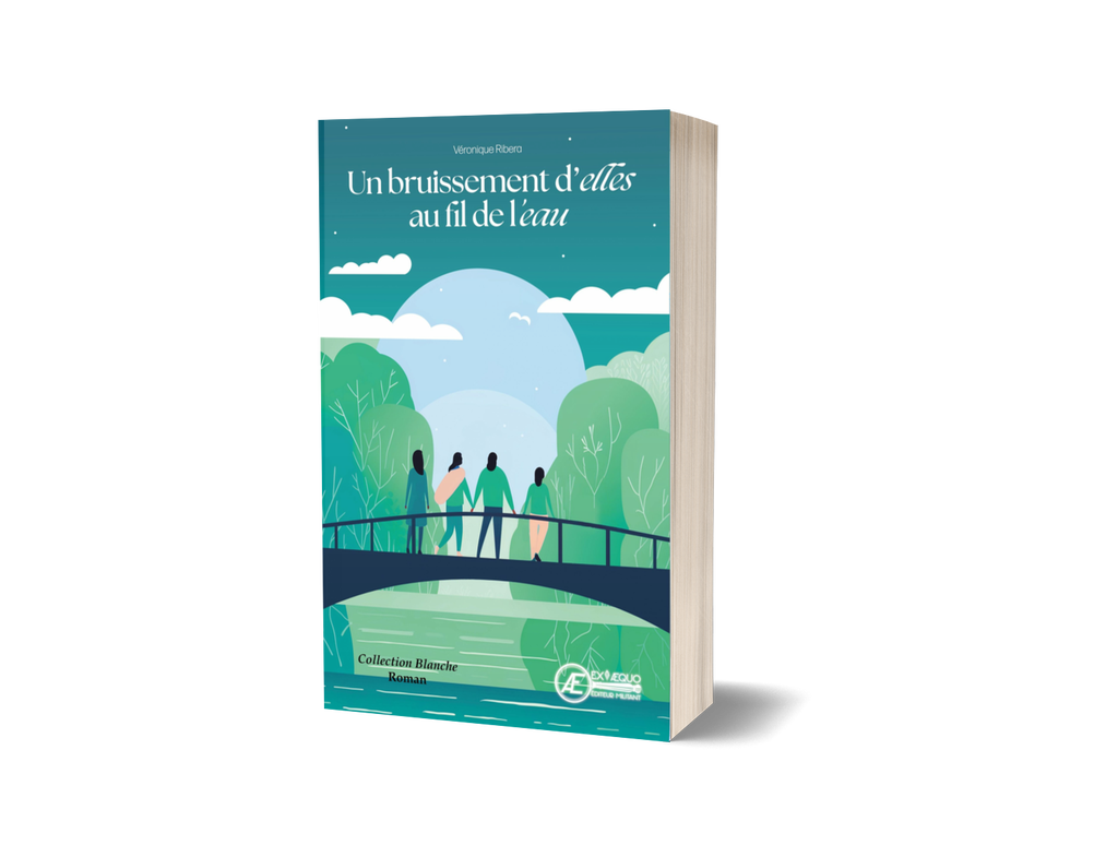 Mockup du roman broché "Un bruissement d'elles au fil de l'eau", roman feel good de Véronique Ribera.