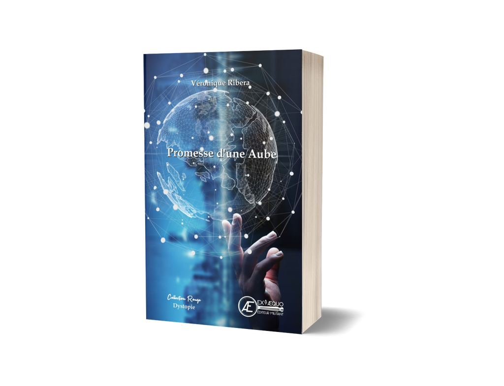 Mockup roman broché "Promesse d'une aube", roman dystopique de Véronique Ribera.