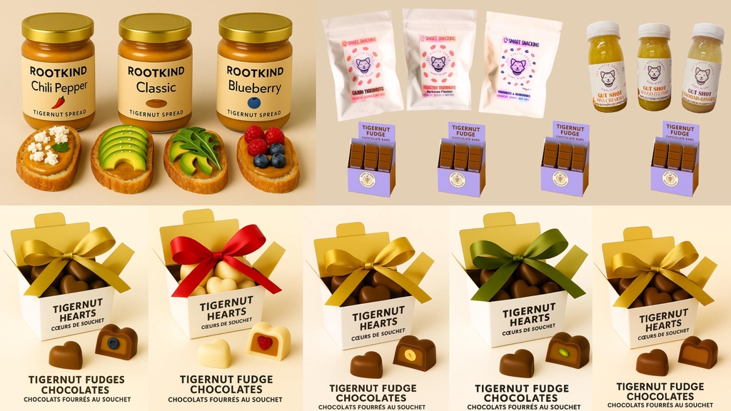 Chili Tigernut toast with avocados, shrimps, cheese and salmon with a jar of chili tigernut, smart and healthy snacking.