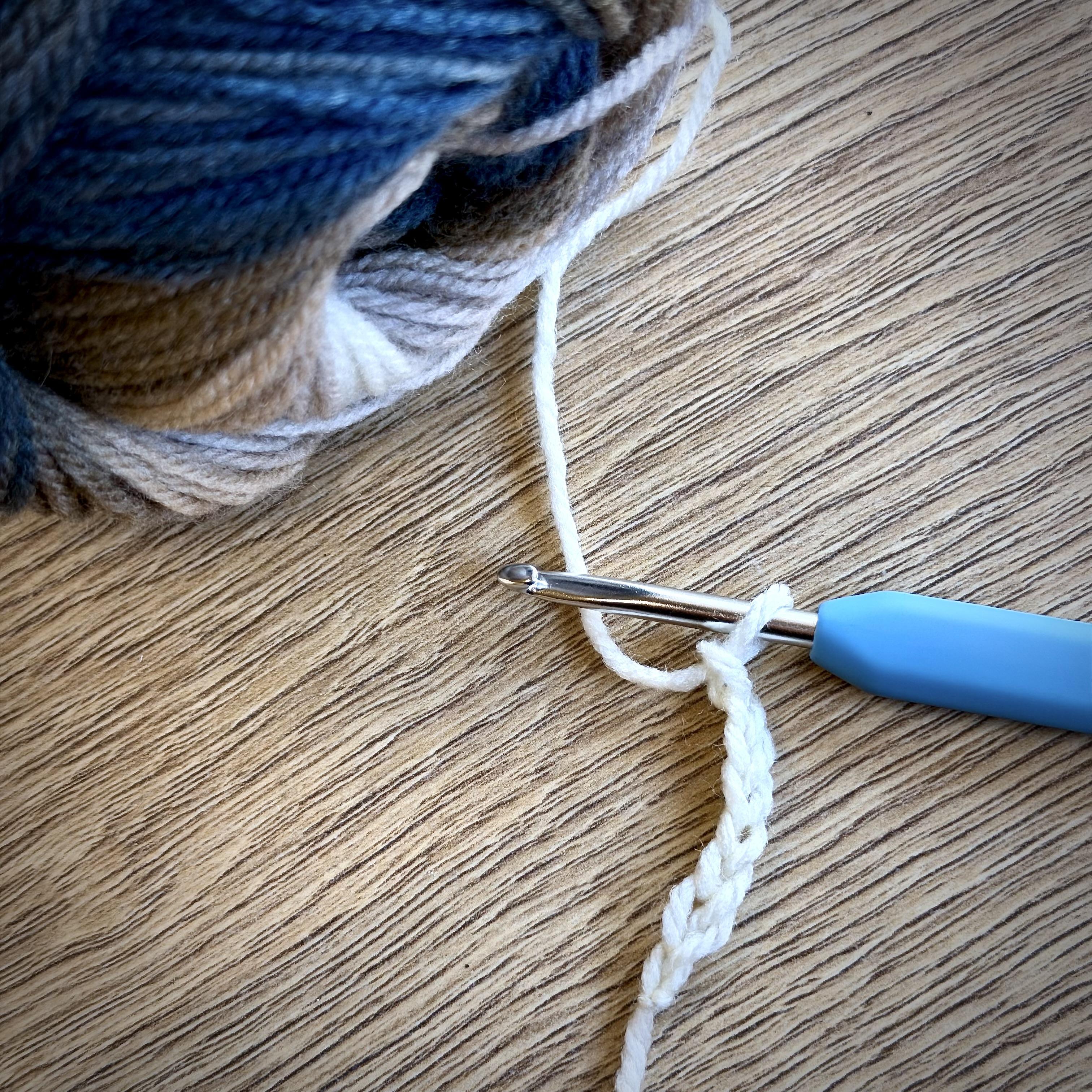 Crochet Hook with several chain stitches.