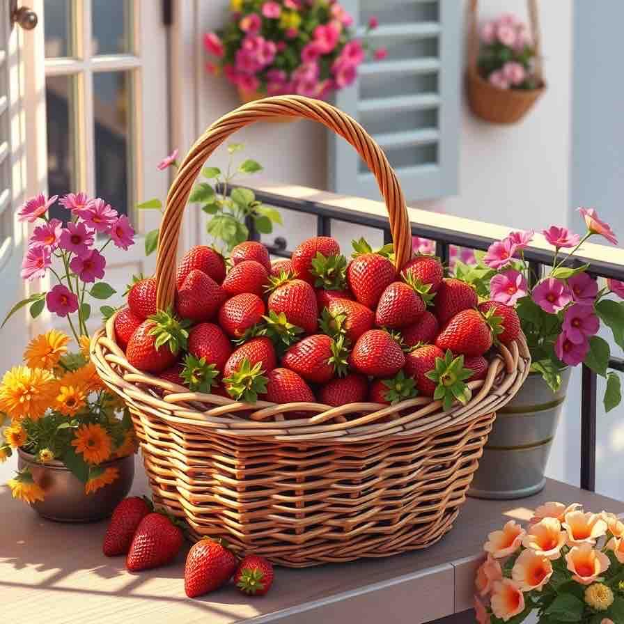 Erdbeeren im Weidekorb