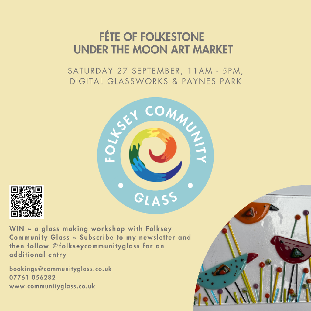Folksey Community Glass. Folkestone, Kent. Kiln formed glass learning workshops and glass making experiences with Emma Nightingale Glass.