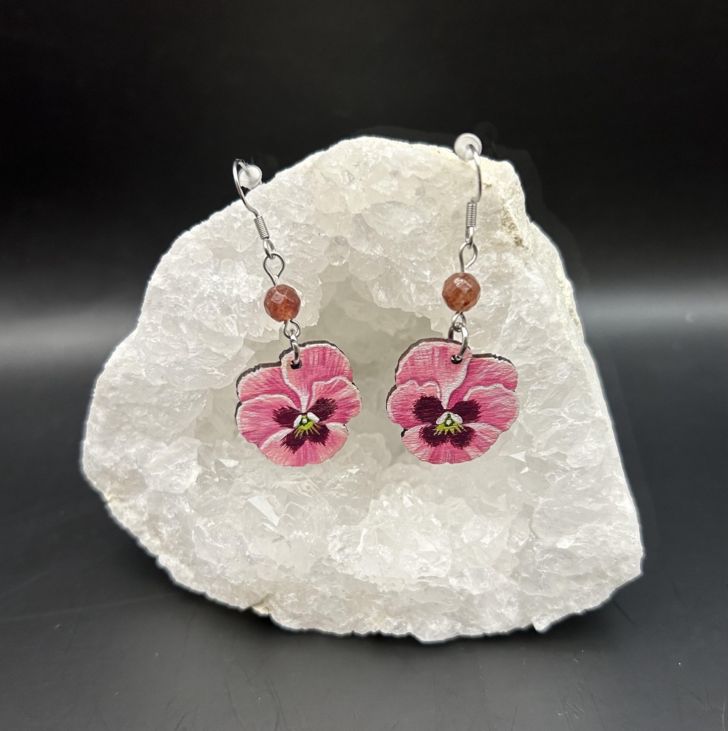 Boucles d’oreilles bois et pierres naturelles 