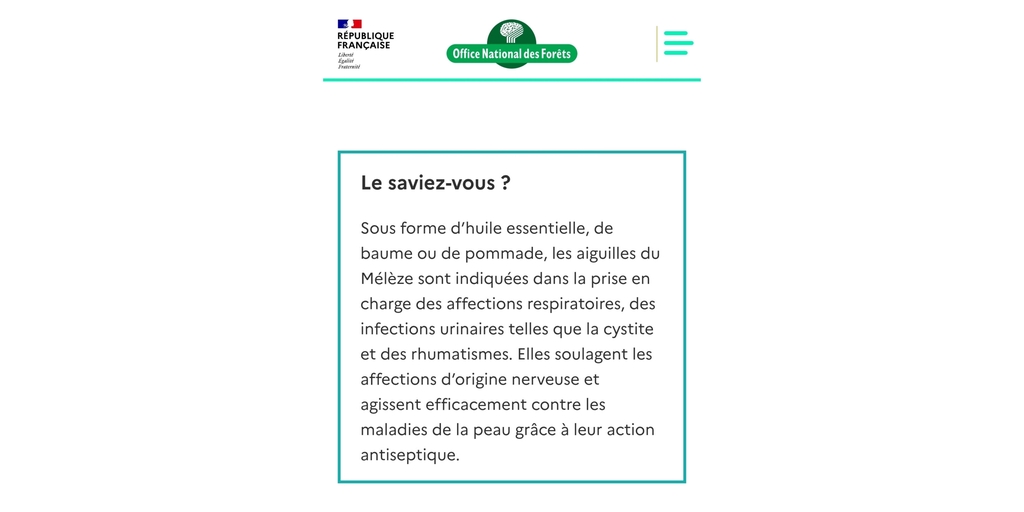Article de l'ONF sur les bienfaits du mélèze