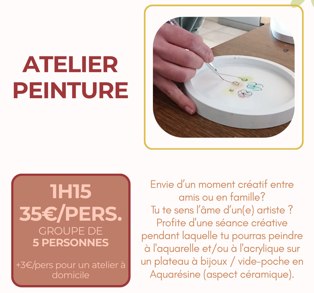 ATELIER PEINTURE à Régusse, dans le Verdon et dans le Var. Atelier à domicile ou à l'atelier.
FAQ : Ateliers créatifs dans le Var 
- Où trouver un atelier créatif dans le Var? 
Je propose des ateliers créatifs à Régusse, dans le Verdon, ainsi qu'à domicile dans le Var.
Proposez-vous des ateliers créatifs dans le Verdon?
Oui, les ateliers ont lieu à Régusse, au coeur du Verdon, ou directement chez vous dans le Var.