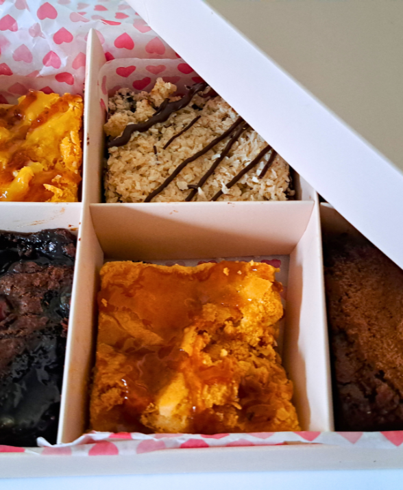 Box of mixed brownies and blondies
