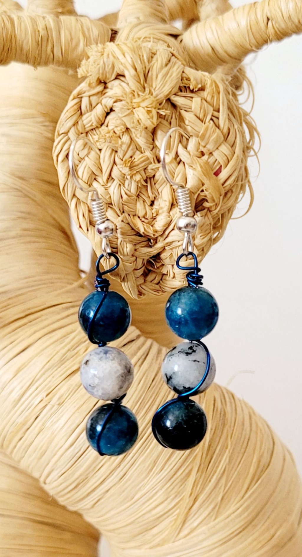 boucle d'oreille acier inoxydable apatite sodalite
