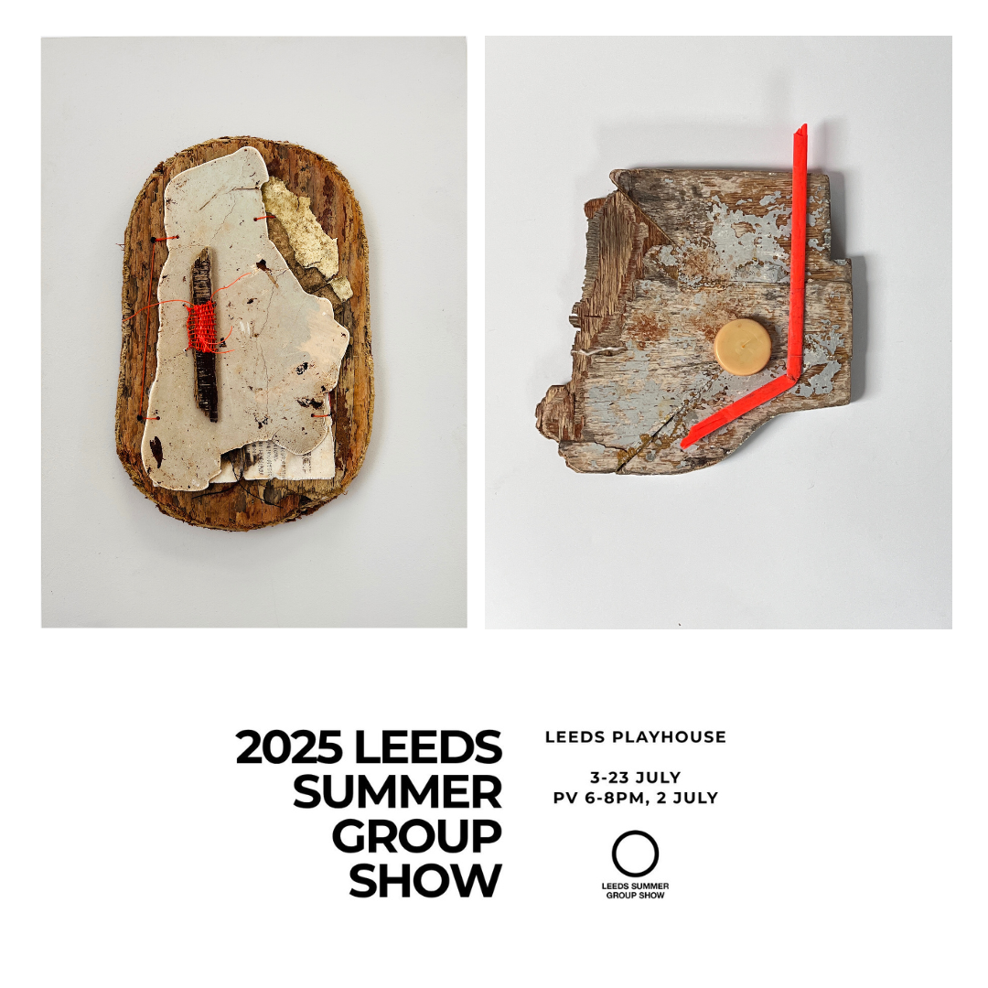 3D ethical and sustainable wall art | Sculpture and assemblage |
The image shows two artworks made from found objects. One is made from an oval shaped piece of weathered brown wood.  It has plastic, cloth and cardboard attached to it with small sticthes. The second artwork is made from a weathered piece of wood that has traces of light blue paint on it.  It has an orange plastic straw attached to it that sits vertically. Next to the straw is a light orange, plastic circle attached to the wood with a thread through the middle.