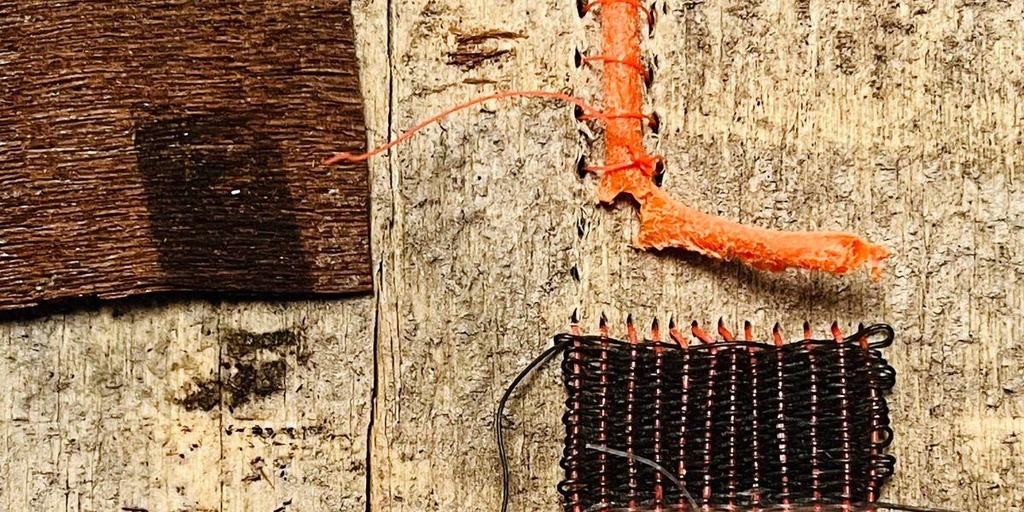 Jane Wood - Sculpture and assemblage - Thought from Nowhere - Textile weaving on tree bark 