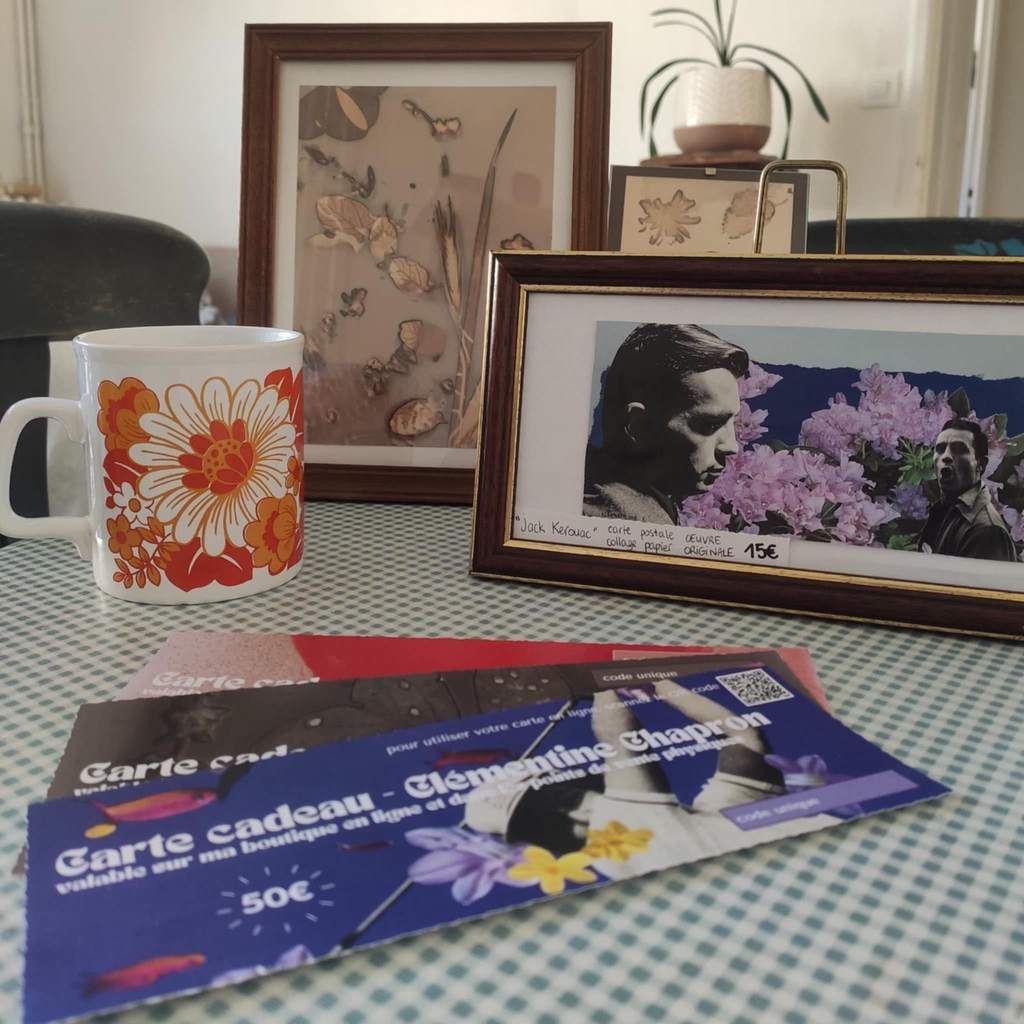 Carte cadeau Clémentine Chapron – Phytogrammes et collages papiers uniques, offrez une création artistique originale.