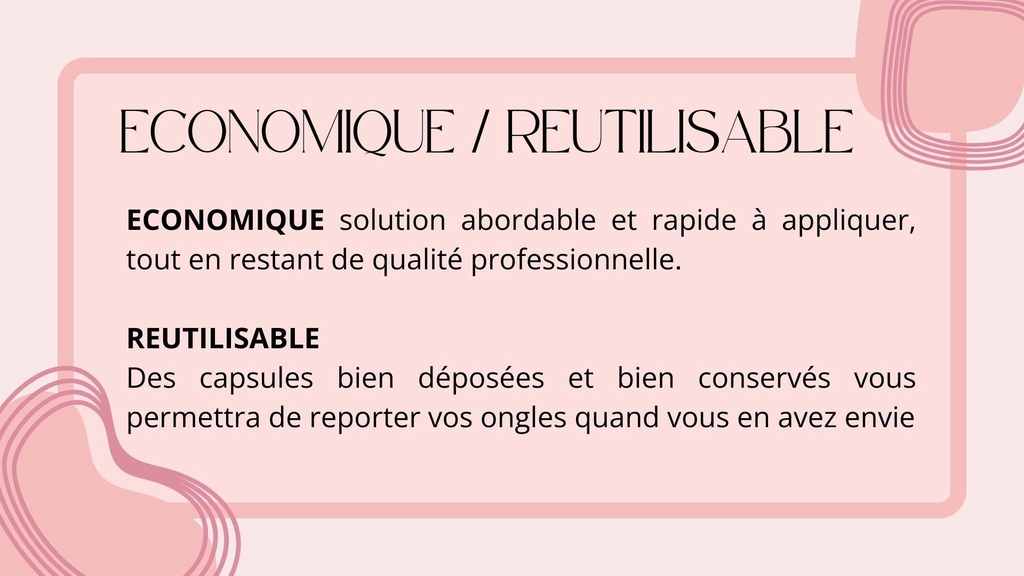 Pose d'ongle pas cher.
Économiques et Pratiques : Plus besoin de dépenser des sommes élevées pour des poses en salon. Nos press on nails sont une solution abordable et rapide à appliquer, tout en restant de qualité professionnelle.
