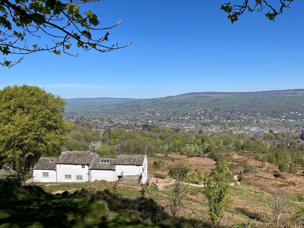 view of Ilkley from behind White Wells on Ilkley Moor
