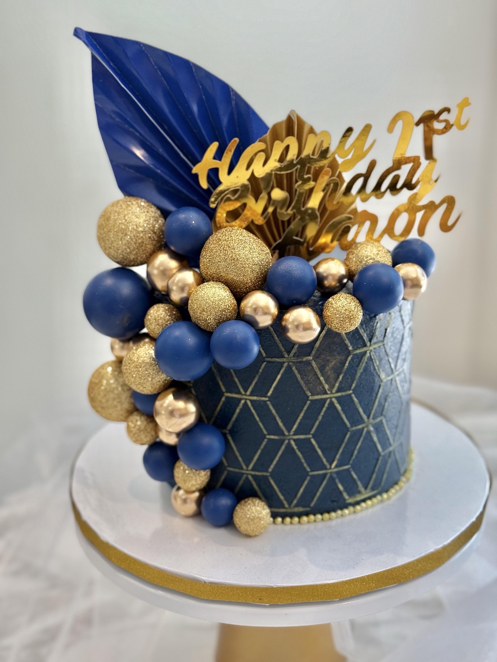 Blue gold Birthday cake father brother son