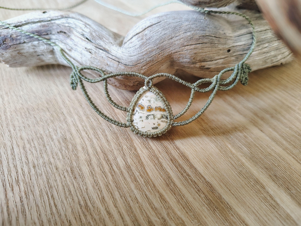 collier micro-macramé jaspe orbiculaire pierre naturelle