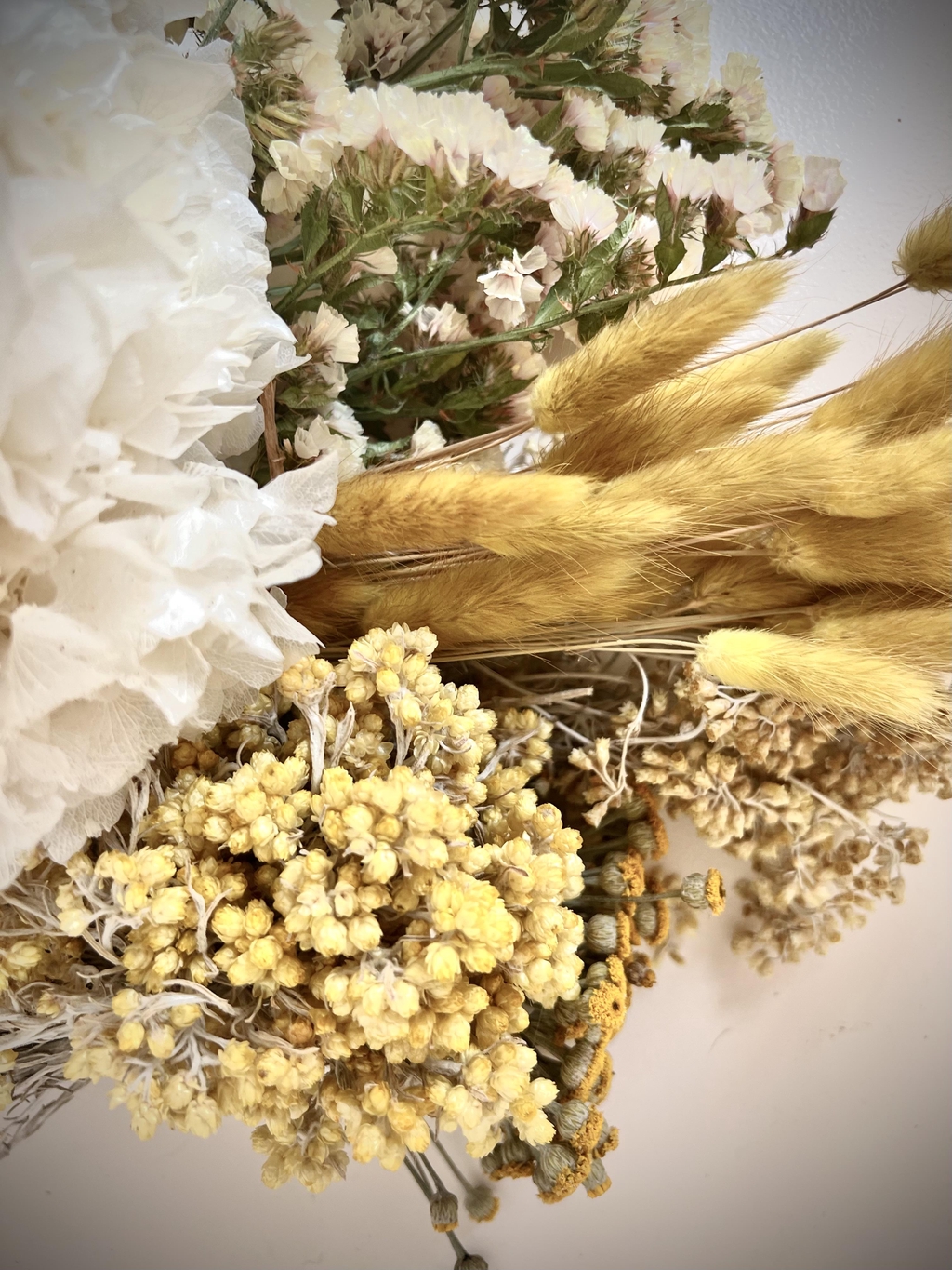 fleurs séchées jaunes et blanches