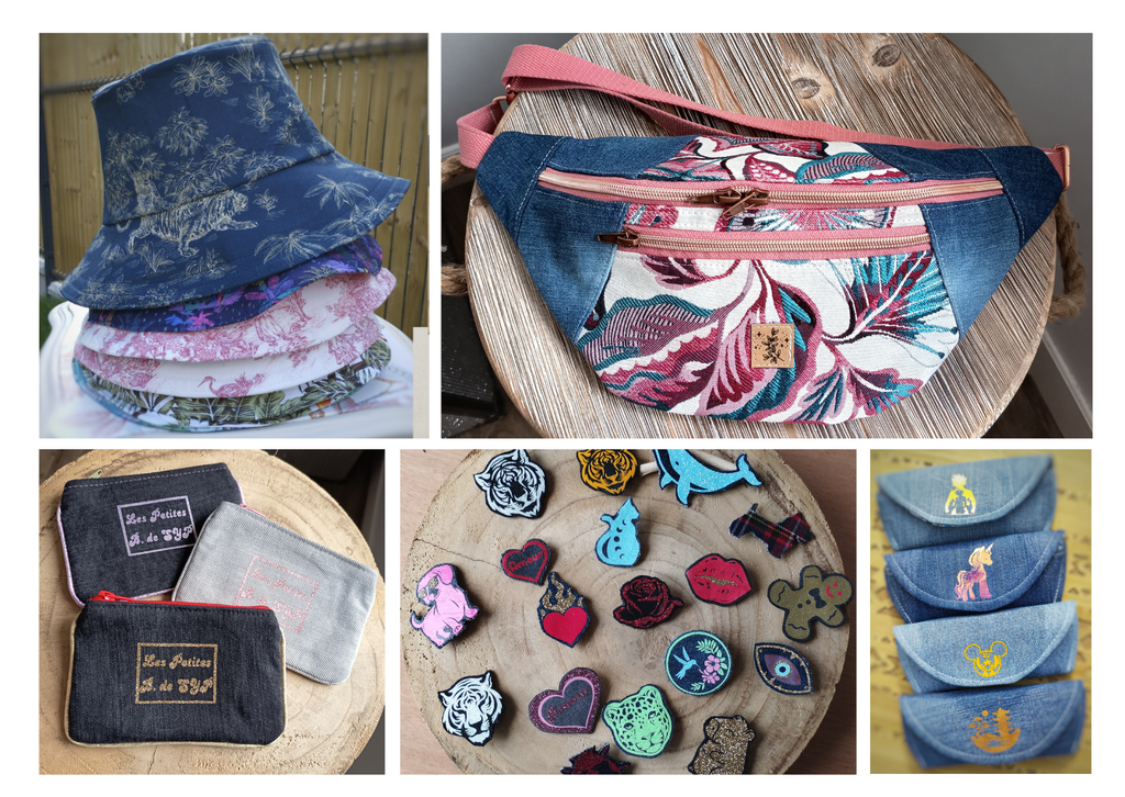 Créations "Art-cyclées"🌈en jean upcyclé et tissus "animés".