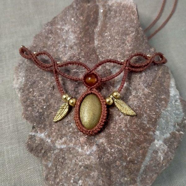 collier ras du cou cornaline micro macramé, cornaline, argile polymère