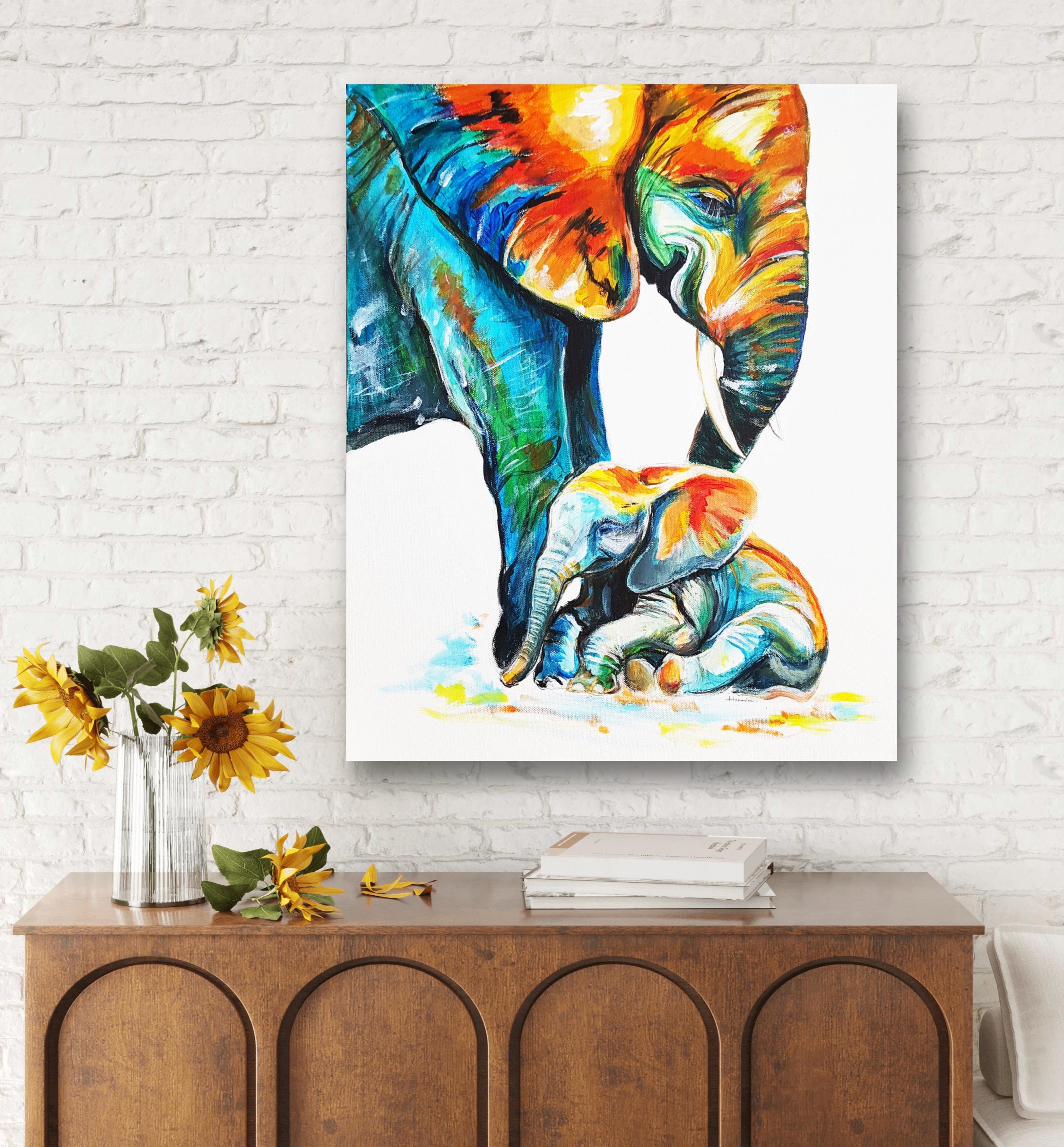 Elephants love- painting on canvas pop art