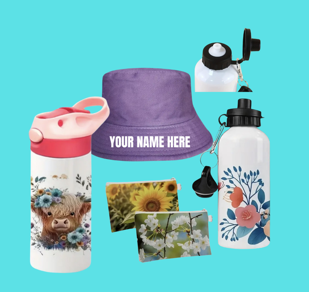 Kids Drink Bottles, Bucket Hats, Pencil Cases ect