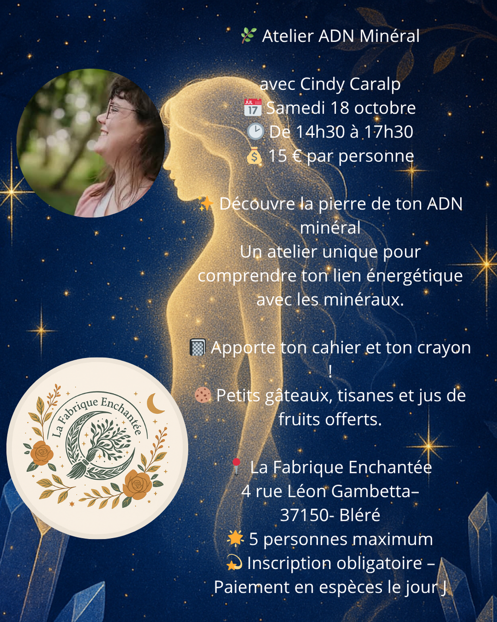 Atelier Adn mineral avec cindy Caralp le samedi 18 octobre