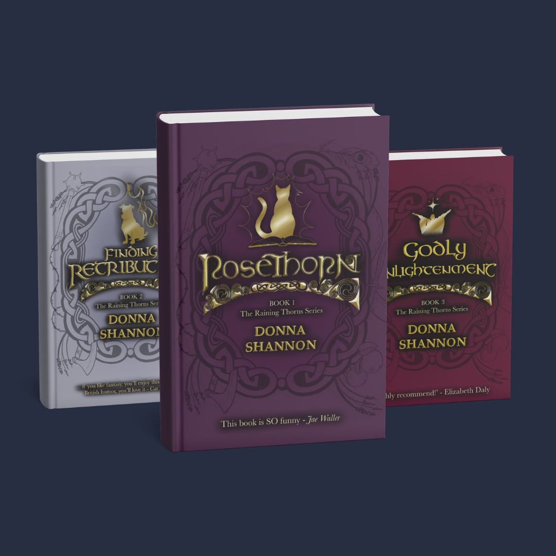 Graphics featuring the covers of the Raining Thorns Series