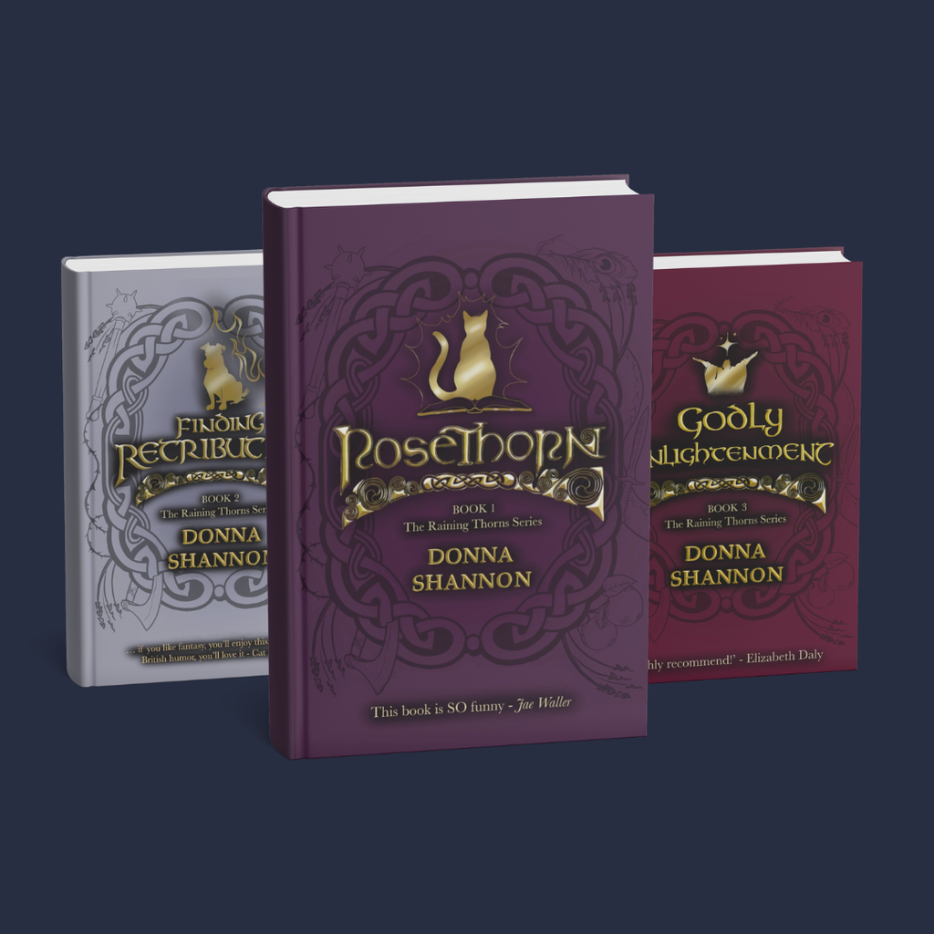 Graphics featuring the covers of the Raining Thorns Series