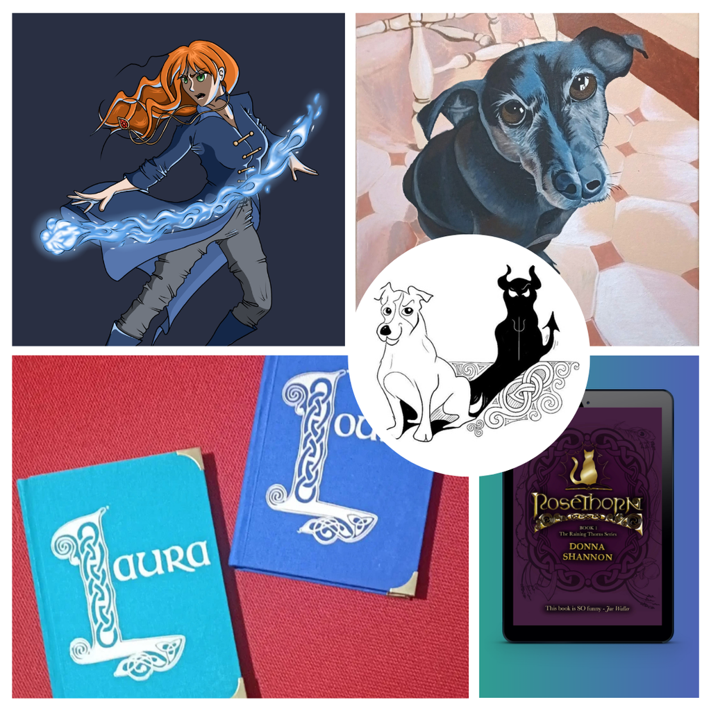 A collage of various styles of artwork by Donna Shannon