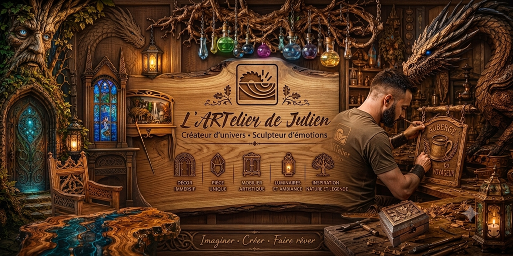 
Plongez dans l'univers geek et de la science-fiction avec l'ébénisterie sur mesure de l'Artelier de Julien. Spécialisé dans les meubles artisanaux inspirés d'Harry Potter, du Seigneur des Anneaux, de Buffy contre les vampires, et de Yoda, notre atelier propose des pièces uniques alliant design fantastique et savoir-faire exceptionnel. Découvrez nos vitrines LEGO Rivendell sur mesure, meubles TV, vitrines pour figurines de collection, meubles elfiques et créations inspirées de la science-fiction. Chaque réalisation est personnalisée pour transformer votre espace en un lieu magique. Faites confiance à l'Artelier de Julien pour des meubles sur mesure d'exception, alliant qualité, originalité, et inspiration