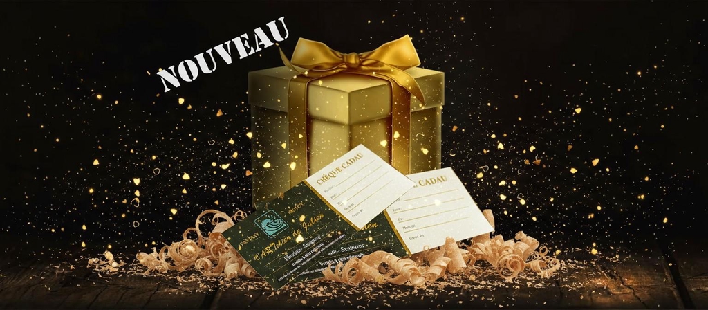 Chèque cadeau artisanal L’ARTelier de Julien, enveloppe élégante prête à offrir, pour soutenir l’artisanat français et permettre de choisir parmi les créations en bois massif, design, fantastique ou sur mesure.