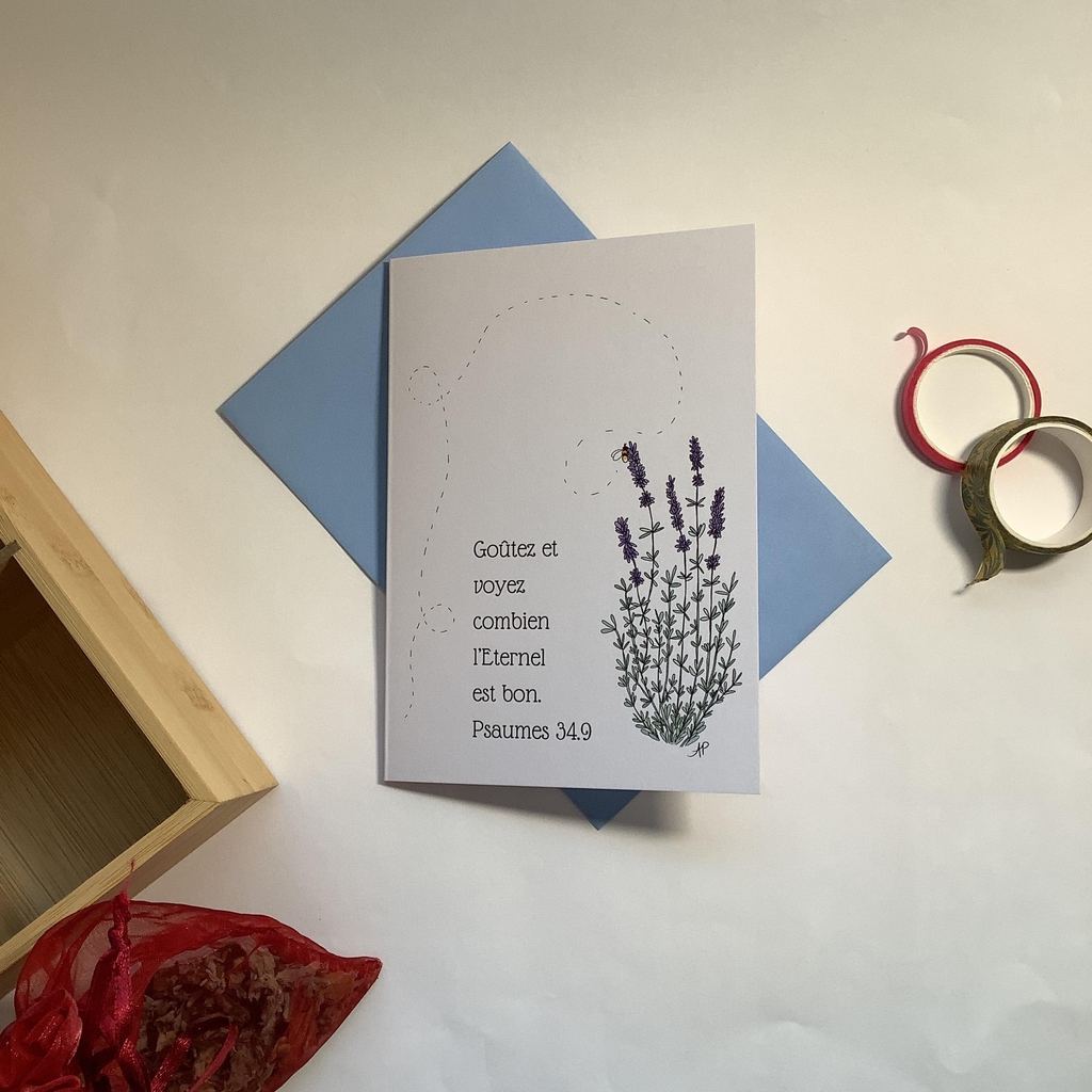 Bee on lavender "Taste and see that the LORD is good." card for a friend