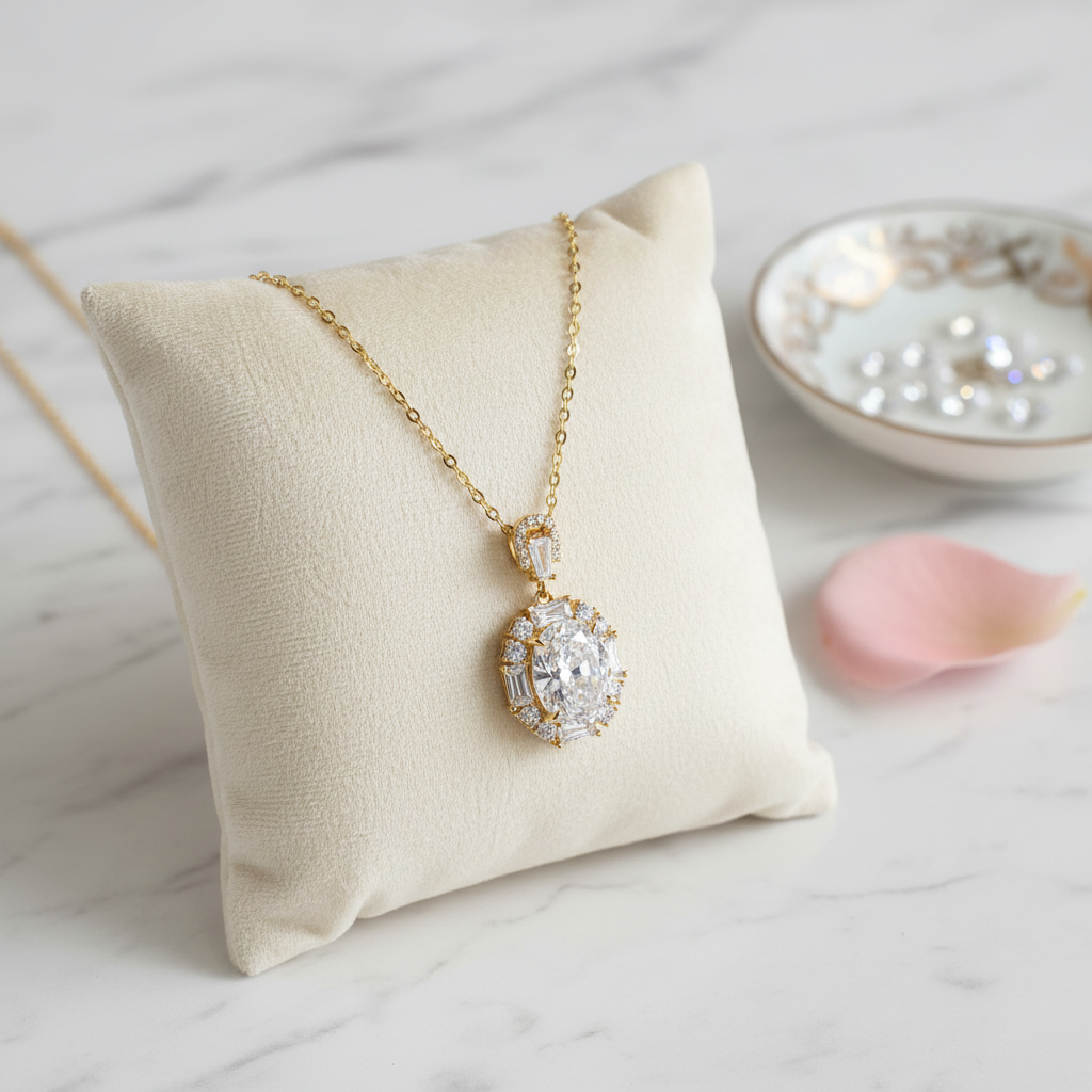 collana argento 925 placcato oro 24k con moissanite