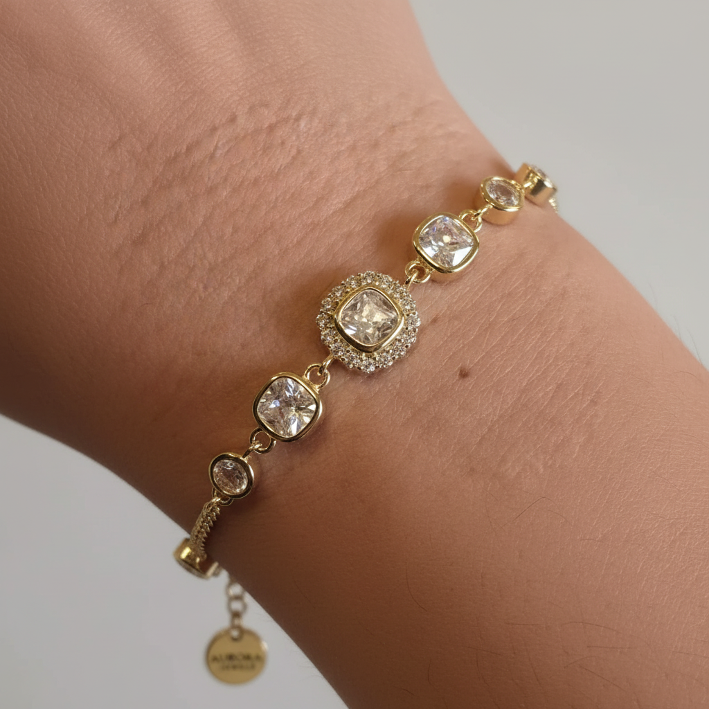 bracciali in argento 925 placcato oro e cristalli