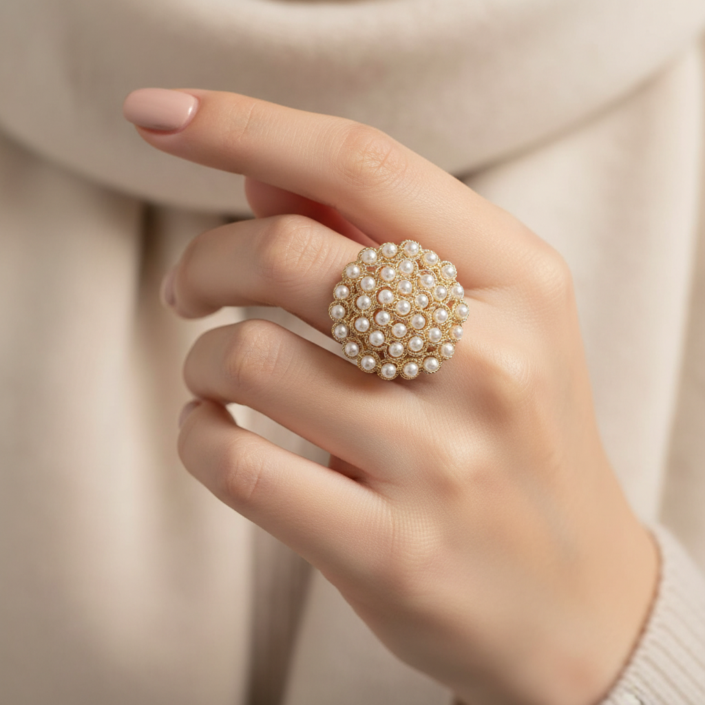 anello in bronzo con perline di majorca 