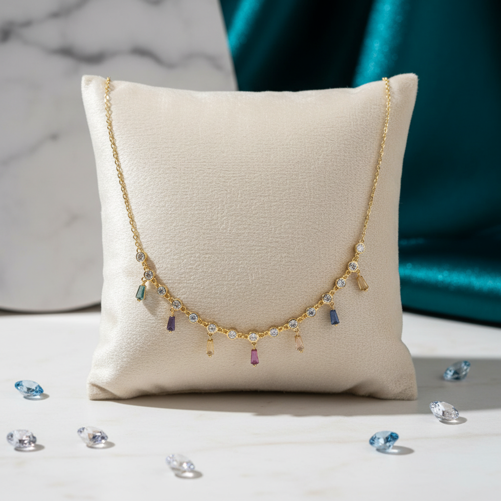 Collana zirconi + zirconi premium colorati in argento 925 placcato oro 24k