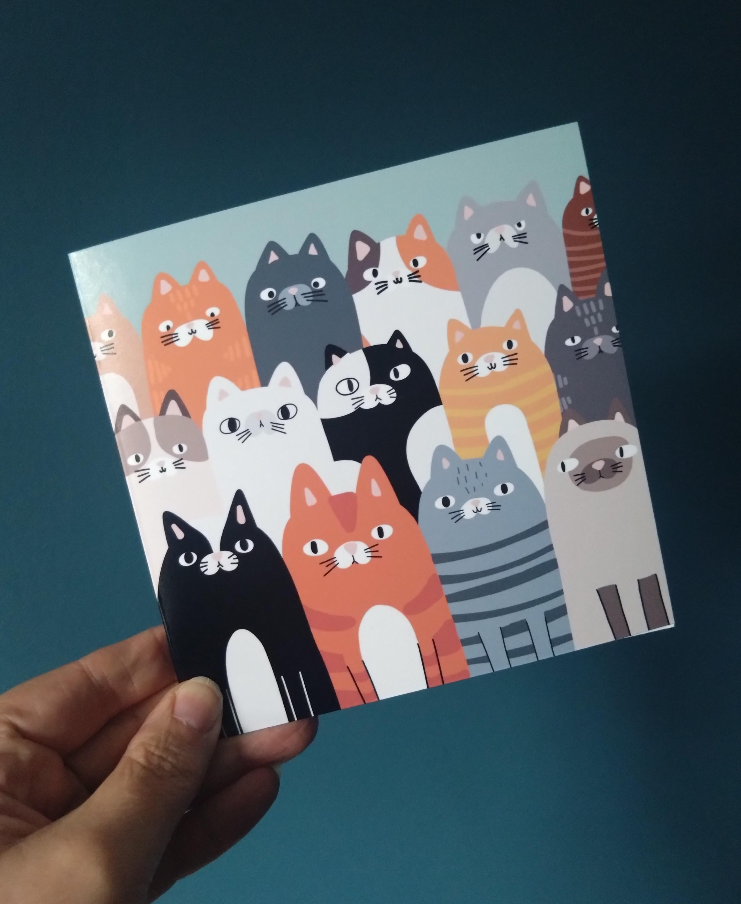 Cat huddle illustrated greeting card