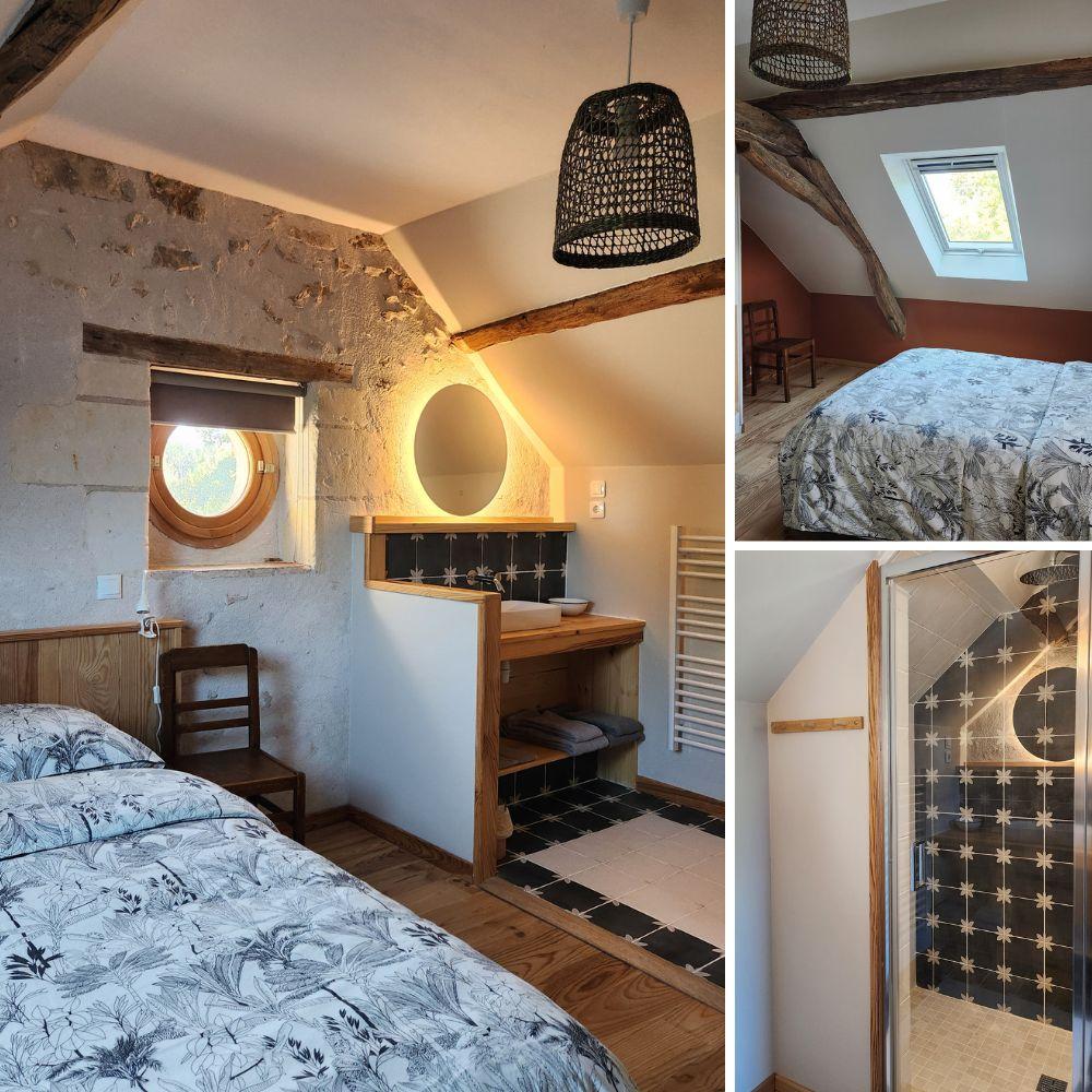 chambre d’hôtes chaleureuse avec lit double en pleine campagne