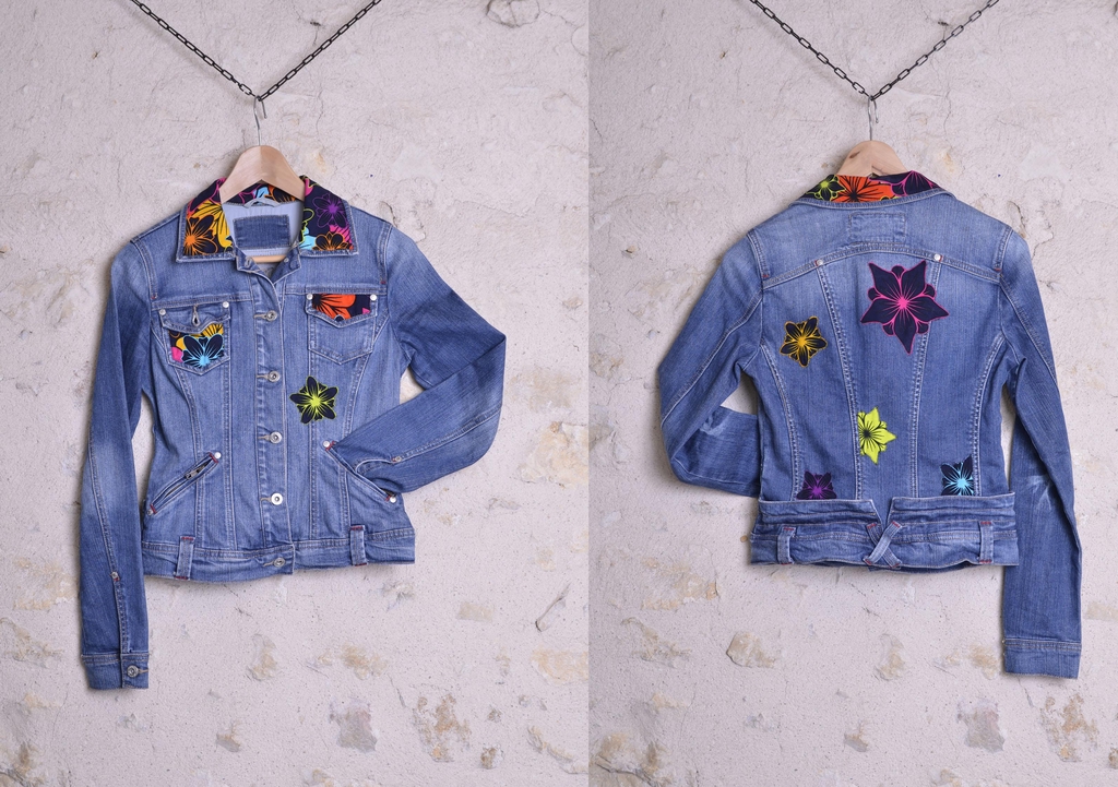 Vestes en jean upcyclées et customisée avec du wax.