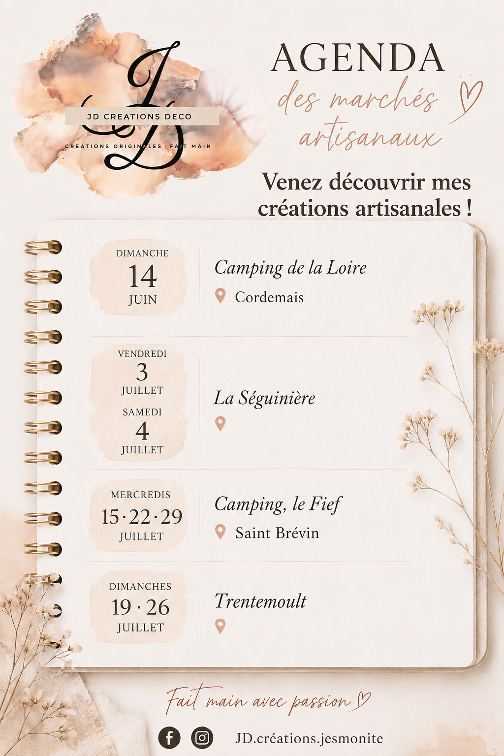 Venez me retrouver sur mes marchés et salons!