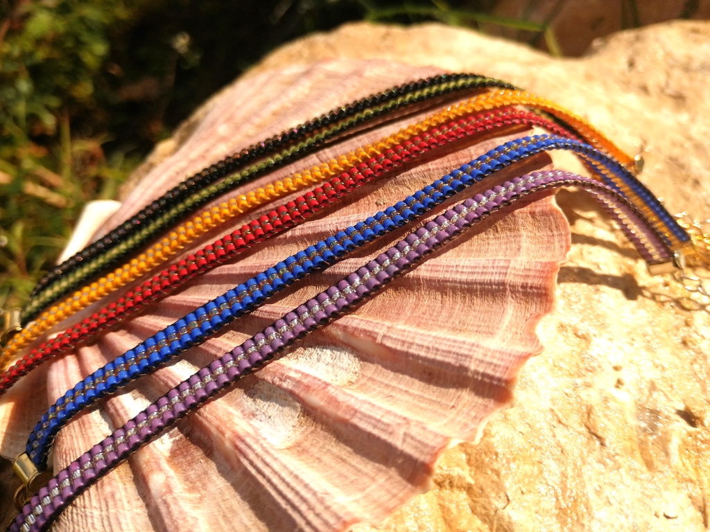 Bracelets "Stockholm" en perles de verre Miyuki tissées, 3 rangs, bicolores.