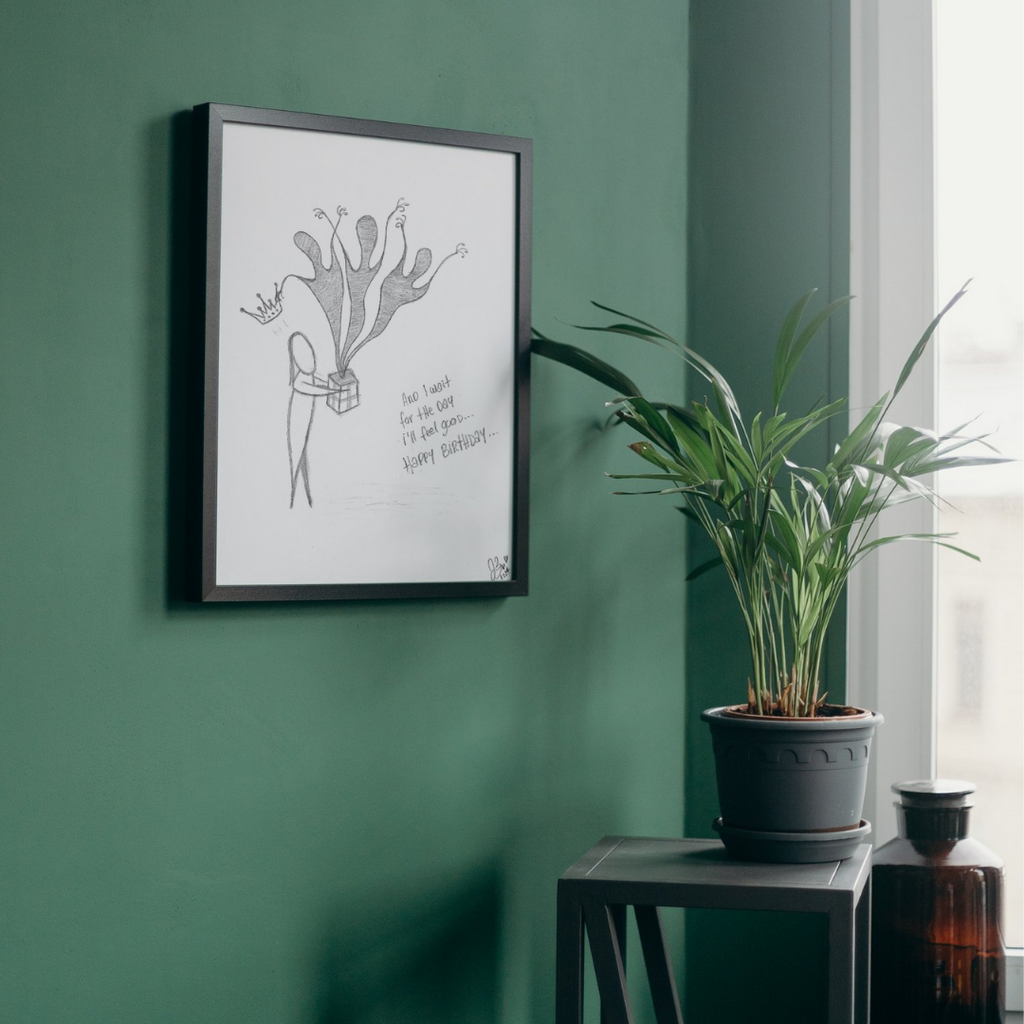 Illustration encadrée réalisée au crayon sur papier canson par Johanna Zaïre.